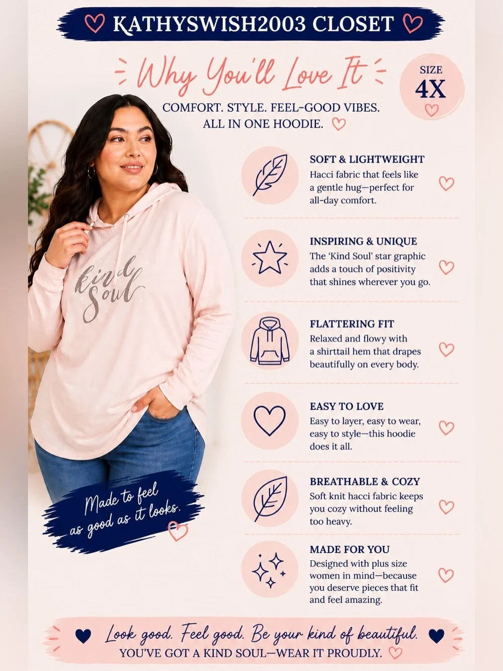 TORRID KIND SOUL LIGHT PINK HACCI HOODIE